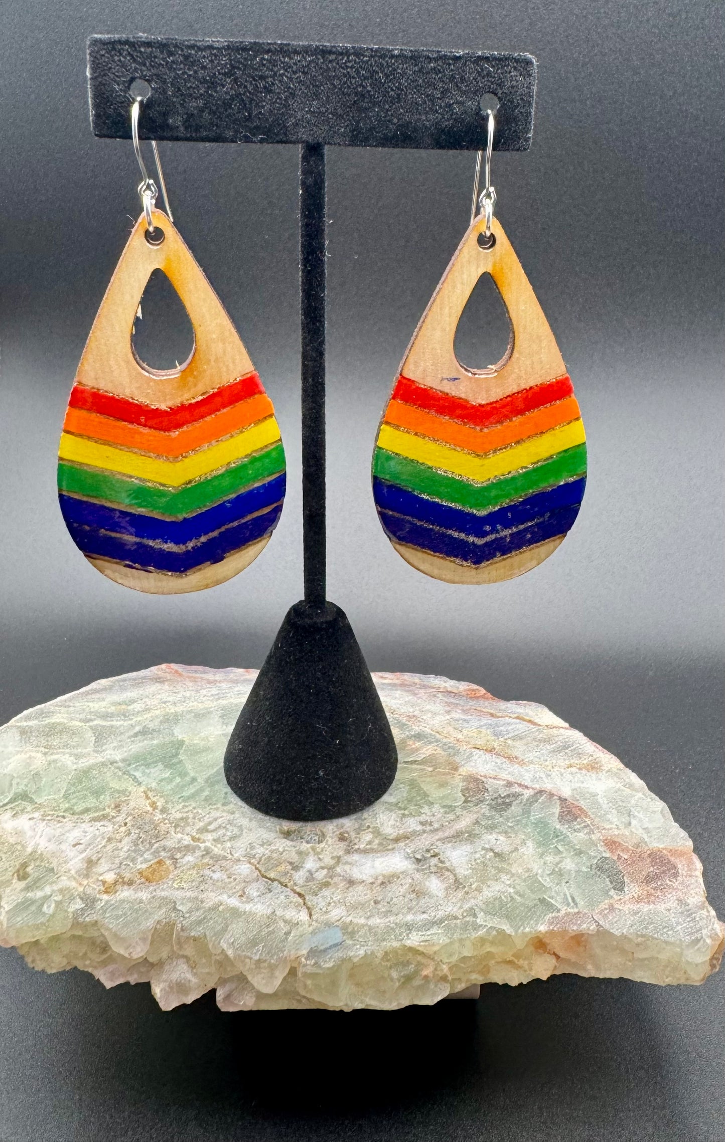 Teardrop PRIDE wood earrings